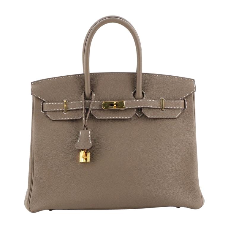 Hermes Birkin Handbag Etoupe Togo With Gold Hardware 35 