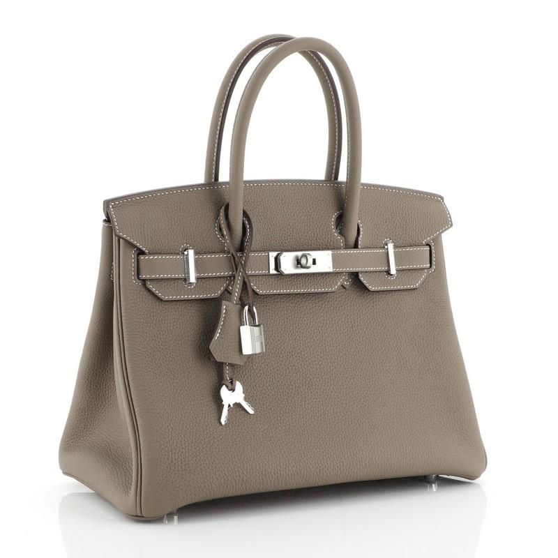Gray Hermes Birkin Handbag Etoupe Togo with Palladium Hardware 30