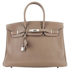 Sac à main Hermès Birkin Etoupe Togo avec finitions métalliques en palladium 35