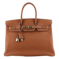 Hermes Birkin Handbag Etrusque Clemence With Gold Hardware 35