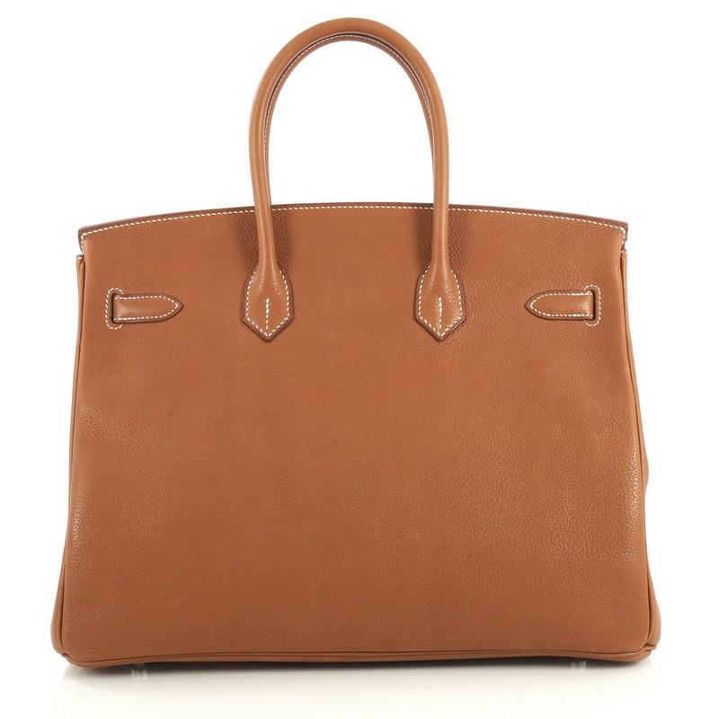 Brown Hermes Birkin Handbag Fauve Barenia Faubourg with Palladium Hardware 35