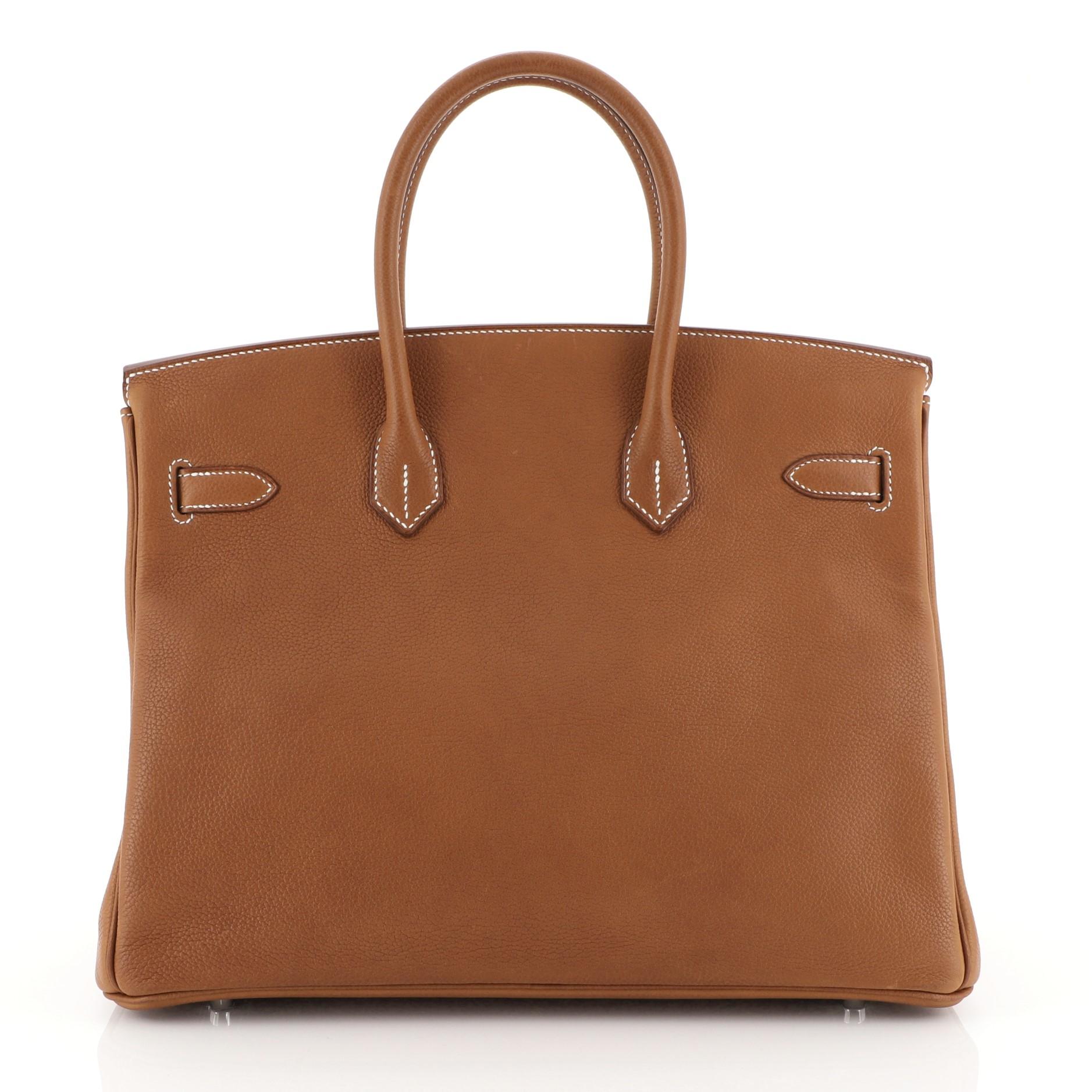 Brown Hermes Birkin Handbag Fauve Barenia Faubourg with Palladium Hardware 35