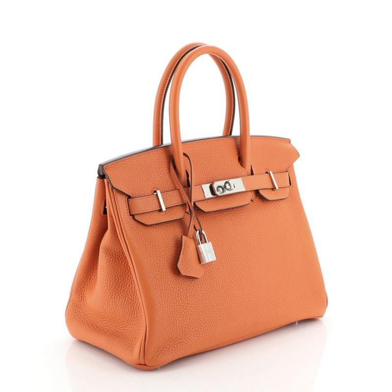 Orange Hermes Birkin Handbag Feu Togo with Palladium Hardware 30