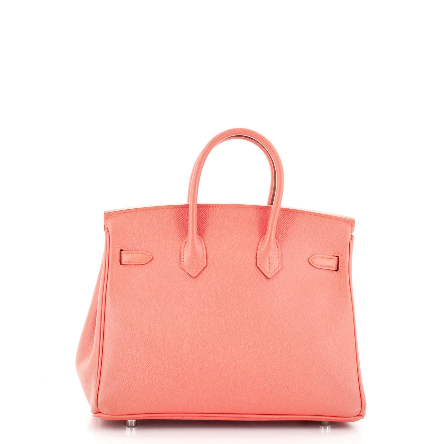 Hermes Birkin Handbag Flamingo Epsom with Palladium Hardware 25 In Good Condition In NY, NY