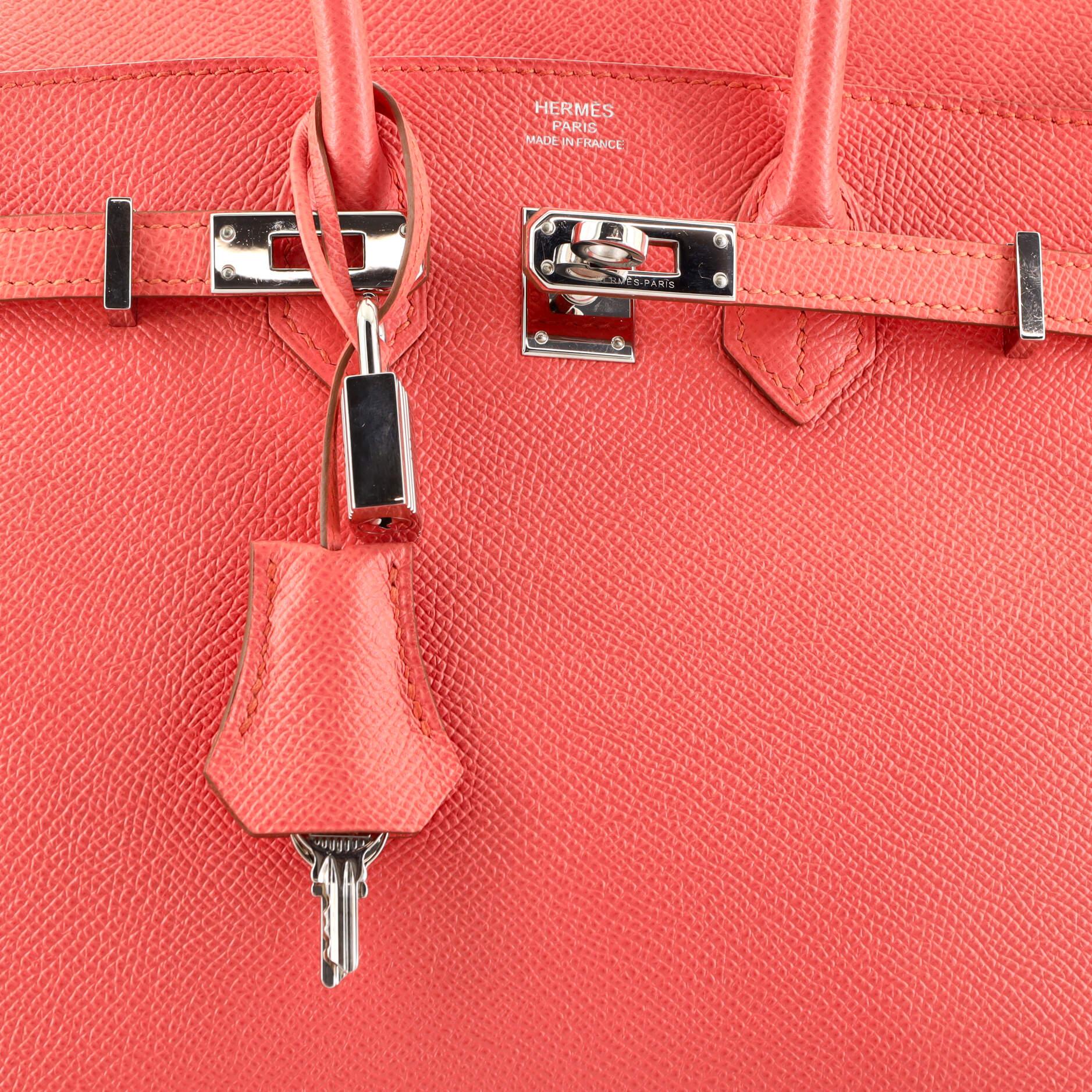 Hermes Birkin Handbag Flamingo Epsom with Palladium Hardware 25 In Good Condition In NY, NY
