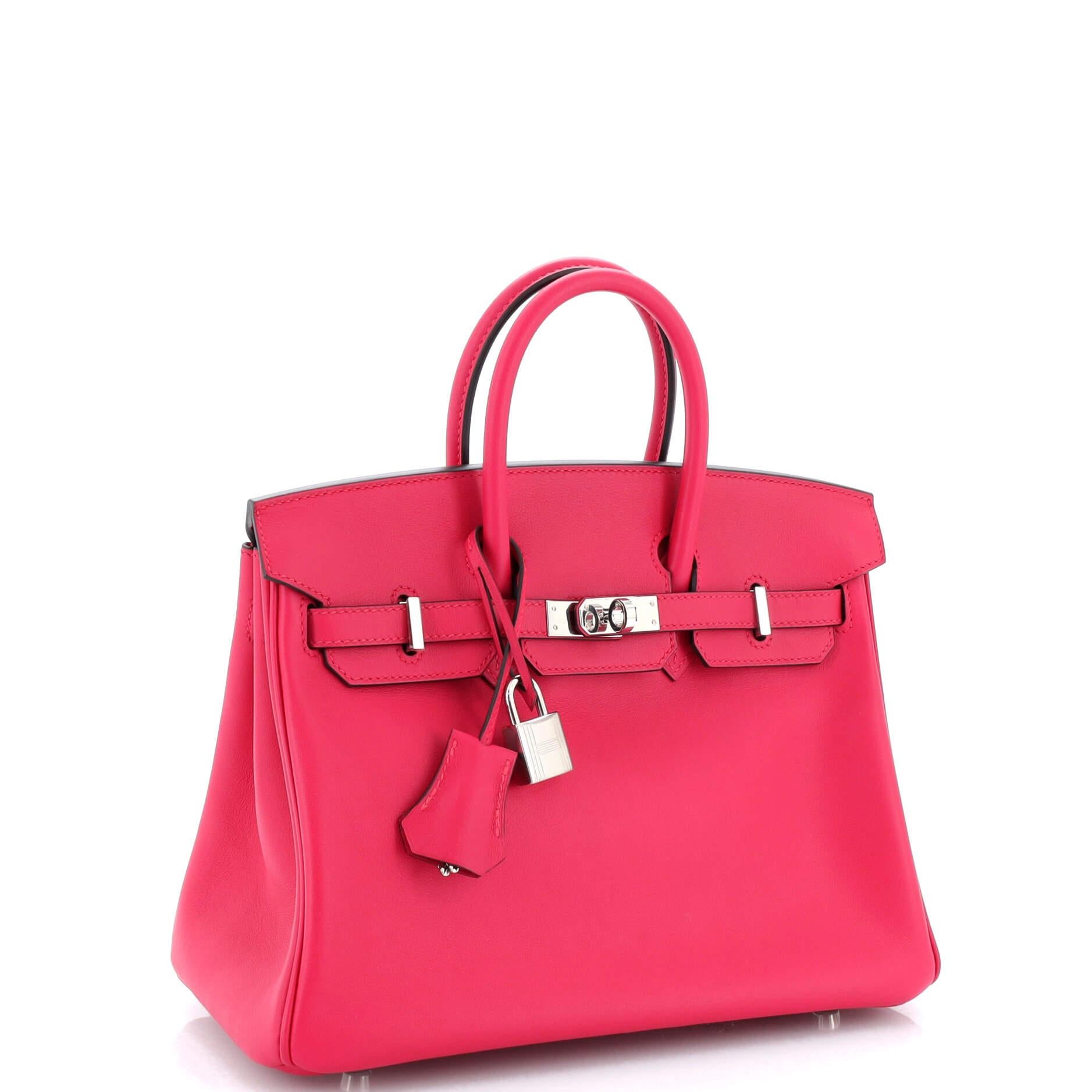 Hermes : Birkin Handbag Framboise Swift with Palladium Hardware 25 In Good Condition In NY, NY
