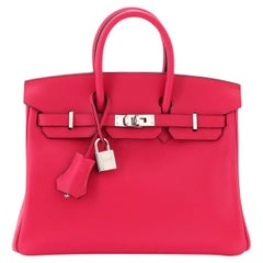 Birkin Handtasche Framboise Swift mit Palladiumbeschlägen 25