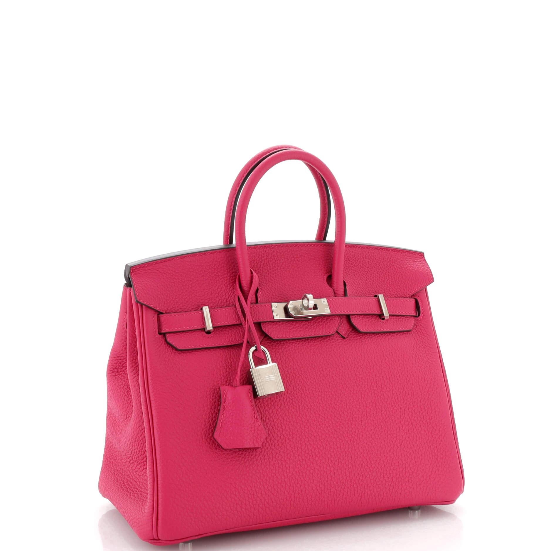 Hermes Birkin Handbag Framboise Togo with Palladium Hardware 25 In Good Condition For Sale In NY, NY