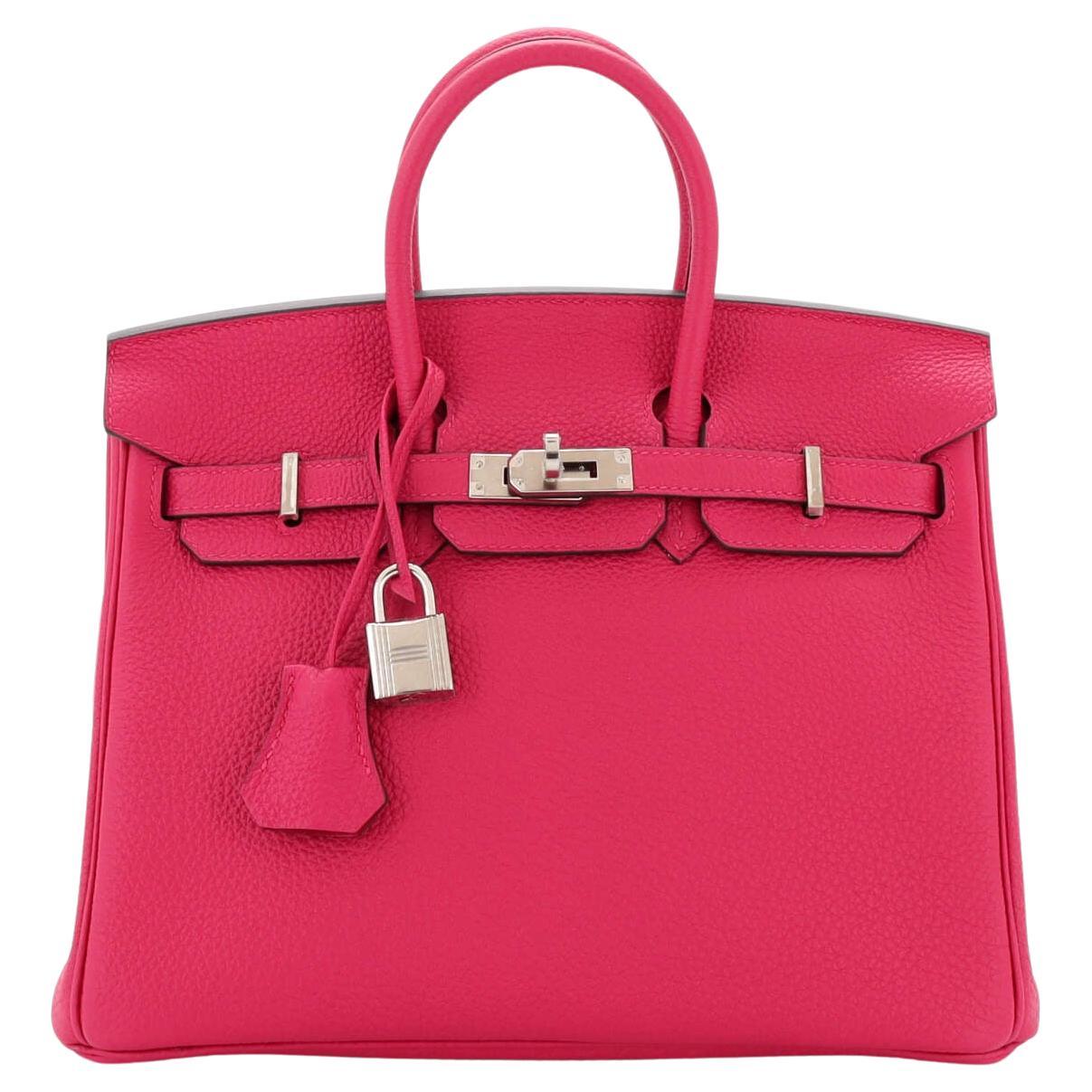 Hermes Birkin Handbag Framboise Togo with Palladium Hardware 25 For Sale