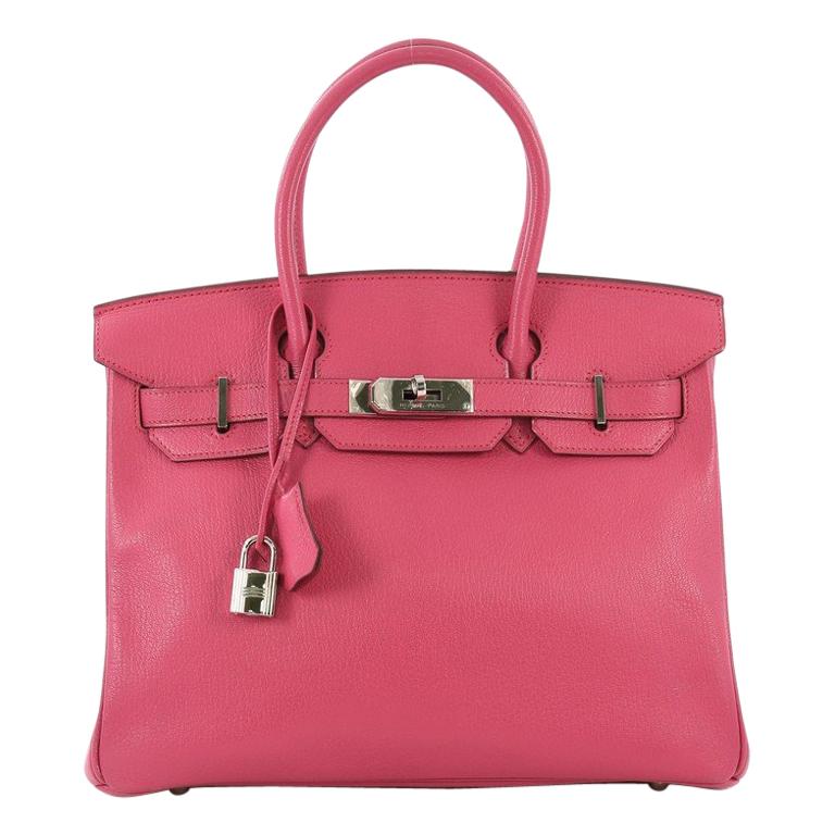 Hermes Birkin Handbag Fuchsia Chevre de Coromandel with Palladium Hardware 30