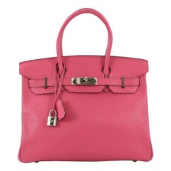 Hermes Birkin Handbag Fuchsia Chevre de Coromandel with Palladium Hardware 30