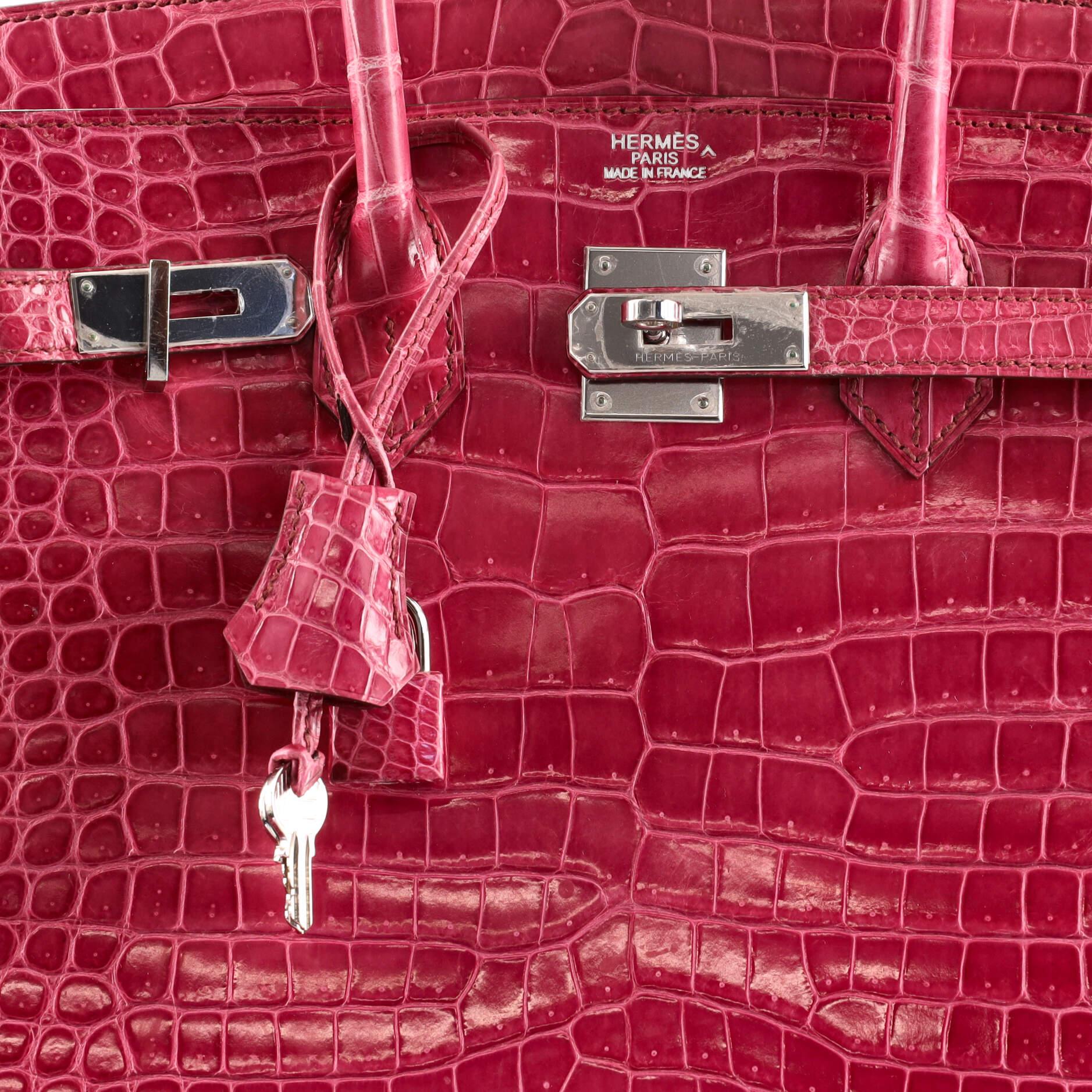 Hermes Birkin Handbag Fuchsia Shiny Porosus Crocodile with Palladium Hardware 35 2