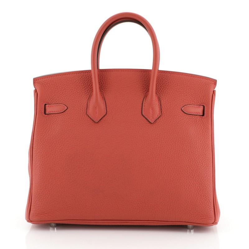 Hermes Birkin Handbag Geranium Togo with Palladium Hardware 25 In Good Condition In NY, NY