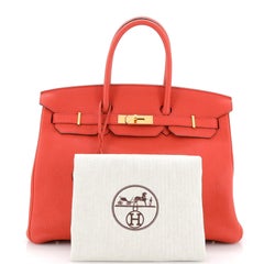 Hermes Birkin Handbag Géranuim Clemence with Gold Hardware 35