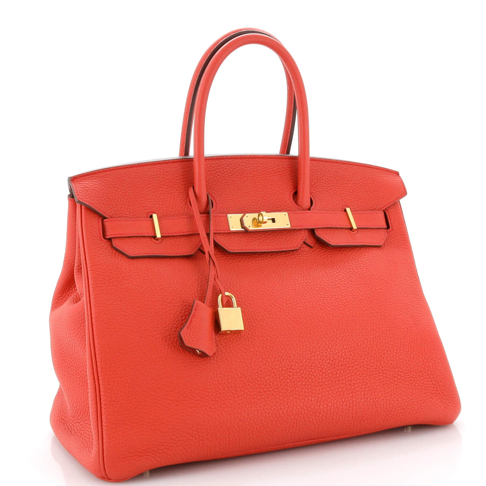 Hermes Birkin Handbag Géranuim Clemence with Gold Hardware 35 In Good Condition For Sale In NY, NY