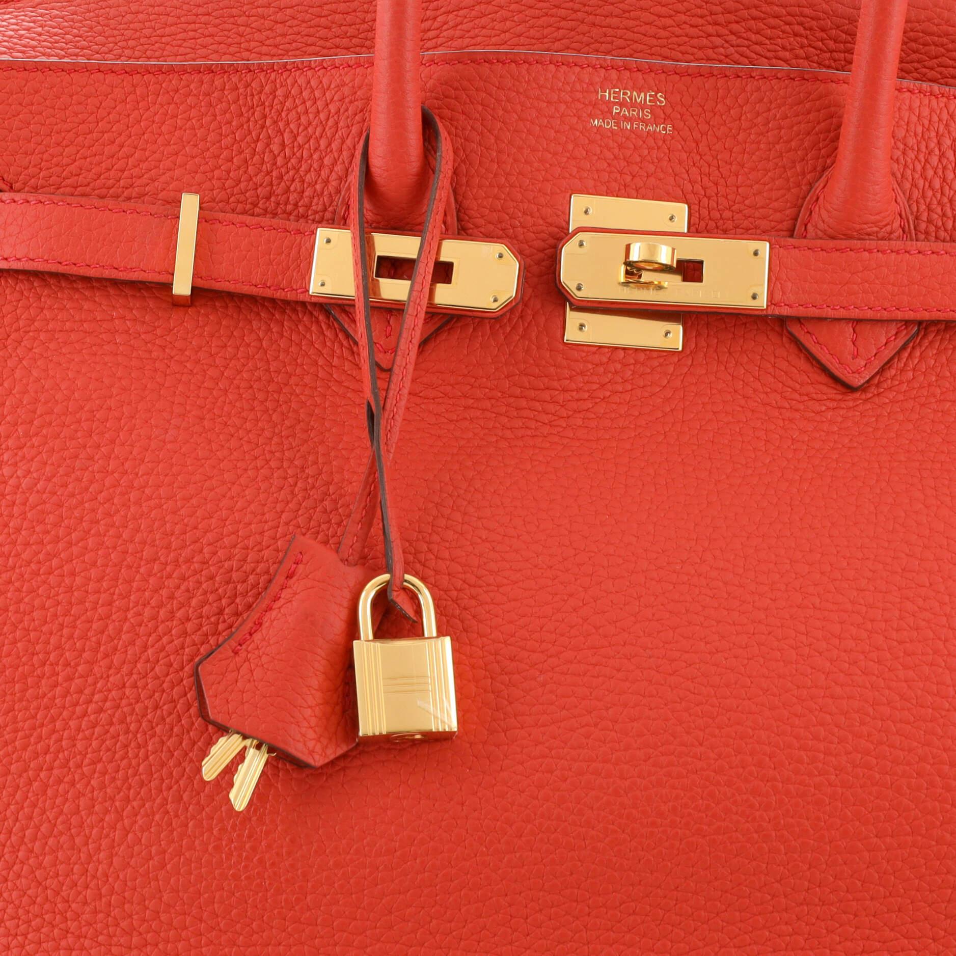Hermes Birkin Handbag Géranuim Clemence with Gold Hardware 35 For Sale 3