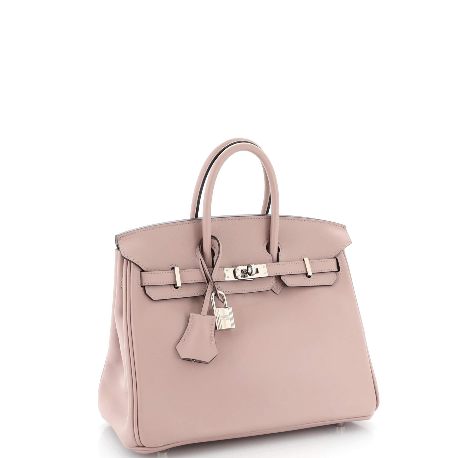 Hermes Birkin Handbag Glycine Swift with Palladium Hardware 25 In Good Condition For Sale In NY, NY