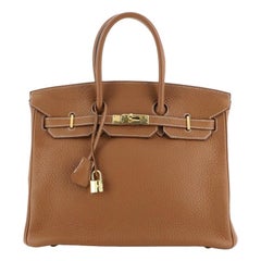 Hermes Birkin Handbag Gold Clemence With Gold Hardware 35