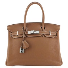 Hermes Birkin Handbag Gold Clemence with Palladium Hardware 30