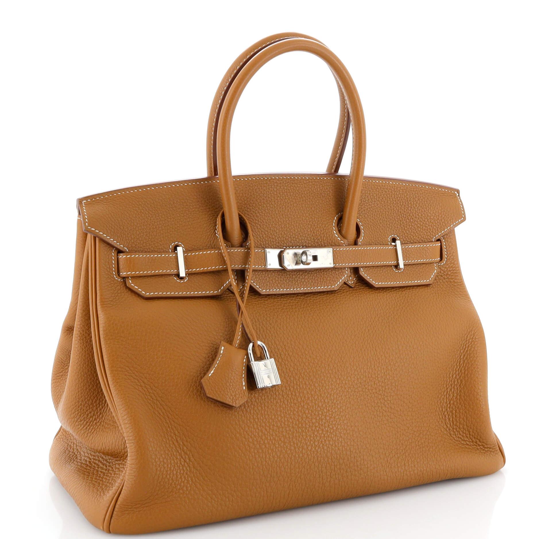 Hermes Birkin Handbag Gold Clemence with Palladium Hardware 35 In Good Condition For Sale In NY, NY