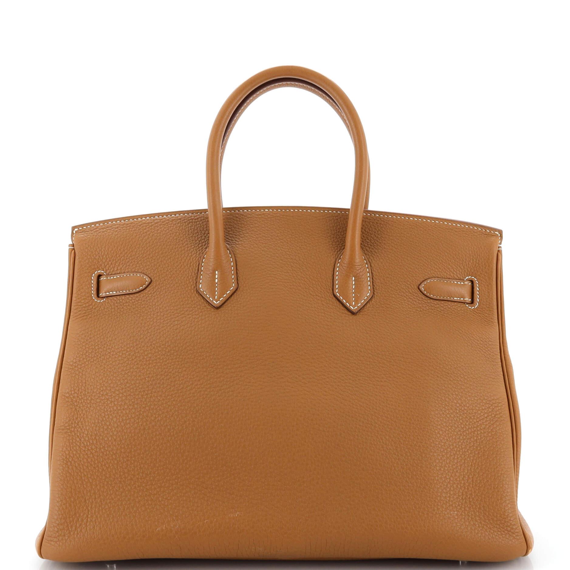 Women's Hermes Birkin Handbag Gold Clemence with Palladium Hardware 35 For Sale