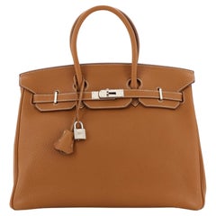 Hermes Birkin Borsetta Clemence Oro con Hardware Palladio 35