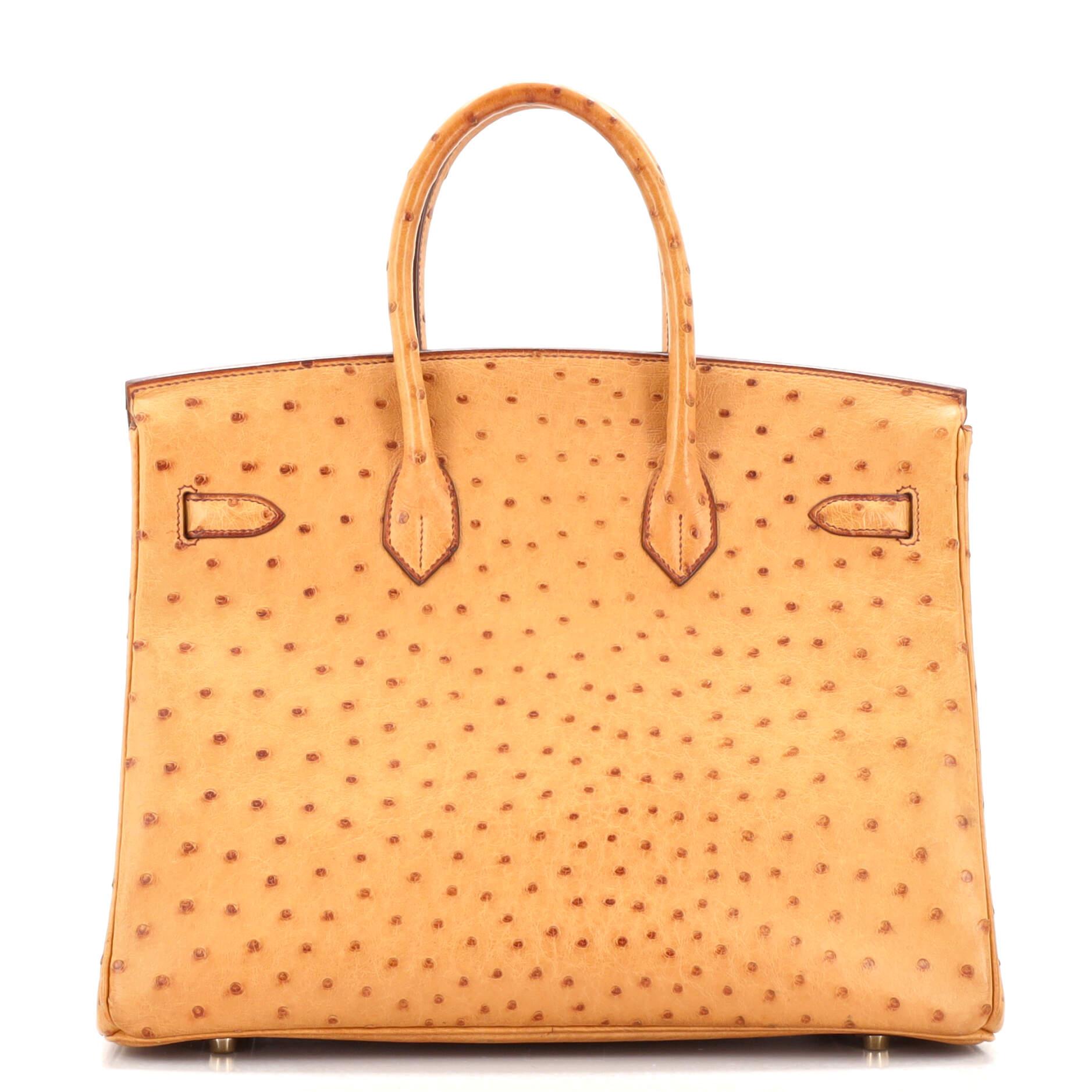 Hermes Birkin Handbag Gold Ostrich with Gold Hardware 35 In Good Condition In NY, NY