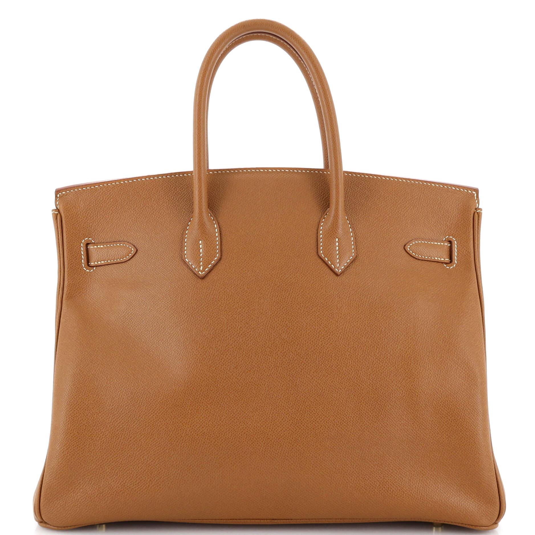 Hermes Birkin Handbag Gold Veau Grain Lisse with Gold Hardware 35 In Good Condition In NY, NY