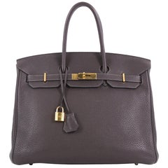 Hermes Birkin Handbag Graphite Clemence with Gold Hardware 35