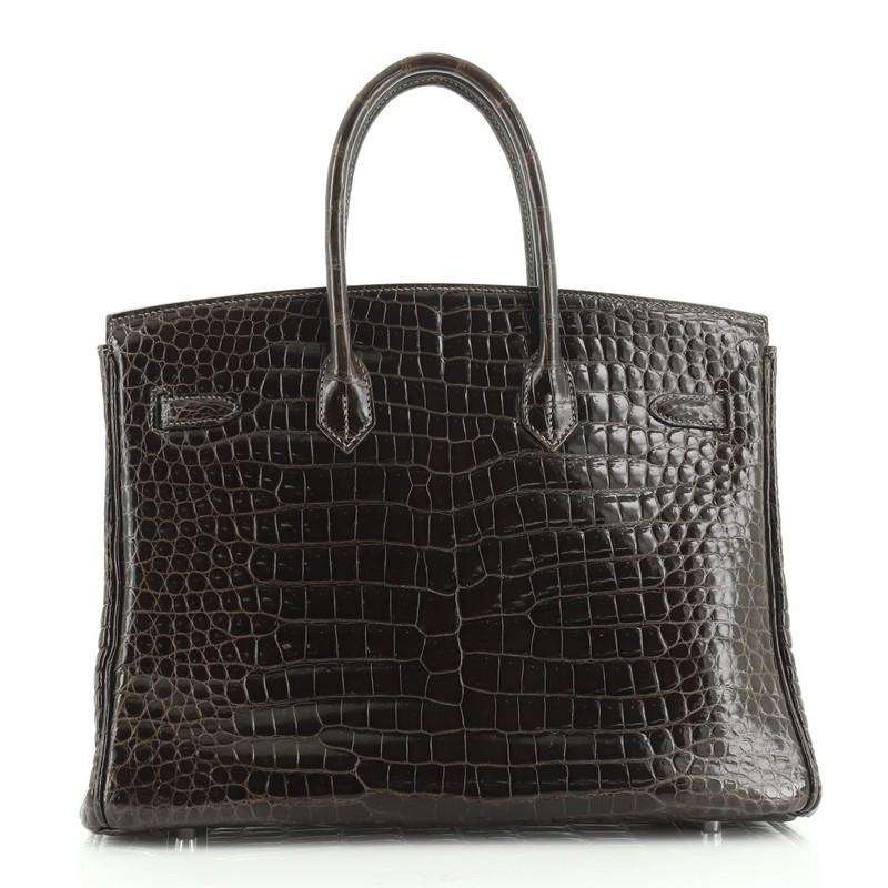 Black Hermes Birkin Handbag Graphite Shiny Porosus Crocodile With Palladium Hardware 3