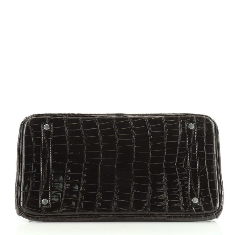 Hermes Birkin Handbag Graphite Shiny Porosus Crocodile With Palladium Hardware 3 In Good Condition In NY, NY