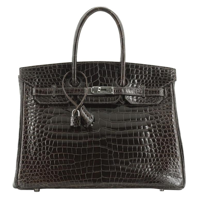Hermes Birkin Handbag Graphite Shiny Porosus Crocodile With Palladium Hardware 3