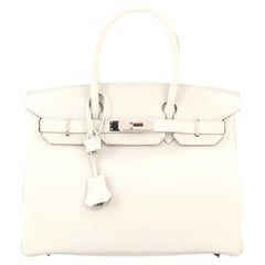 Hermes Birkin Handbag Grey Clemence with Palladium Hardware 30