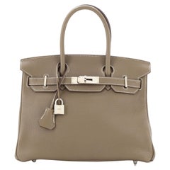 Hermès - Sac à main Birkin gris Clemence avec finitions métalliques en palladium 30