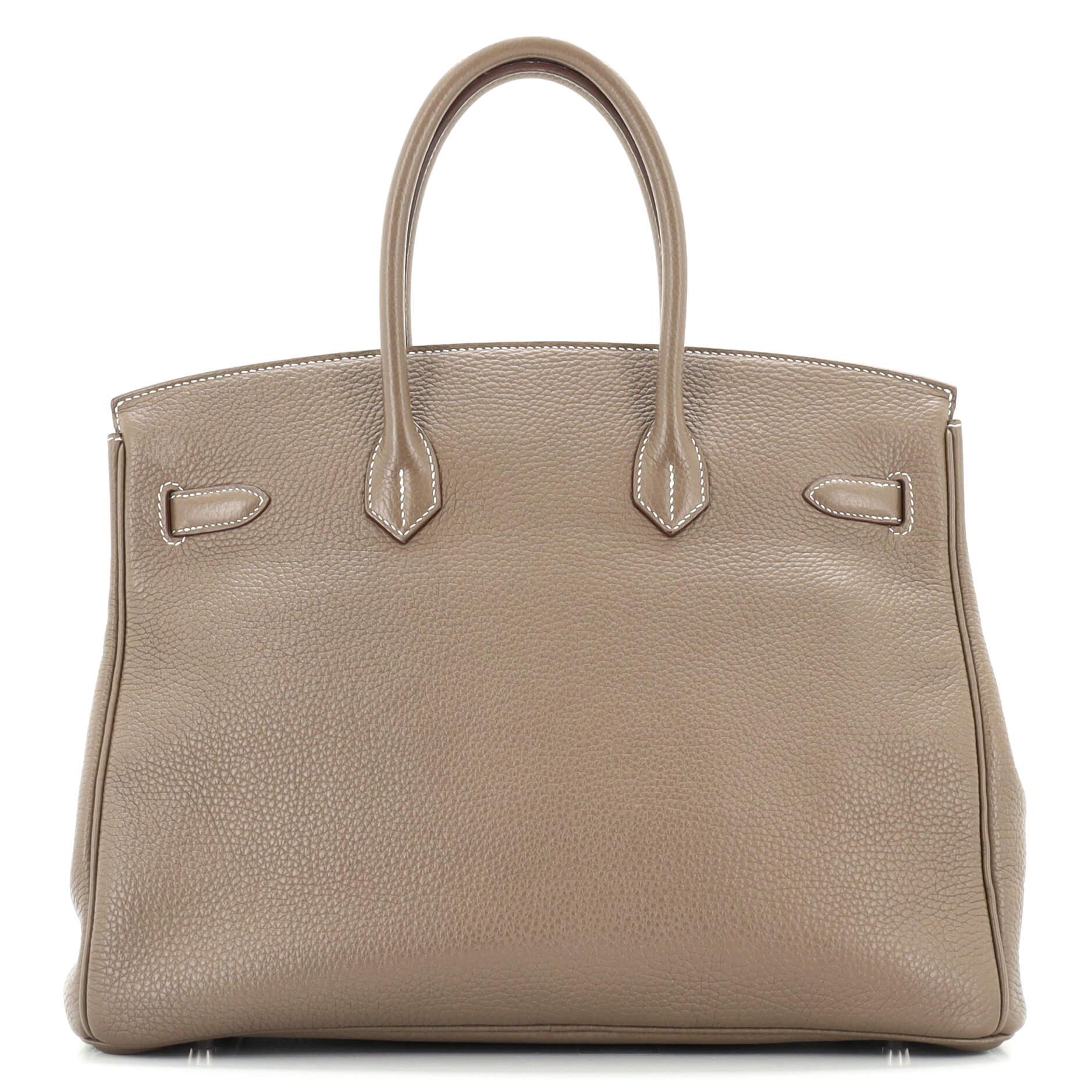 Brown Hermes Birkin Handbag Grey Clemence with Palladium Hardware 35