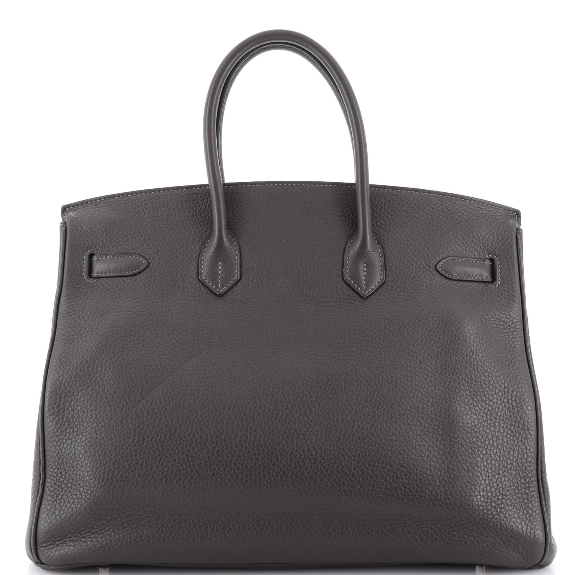Hermes Birkin Handbag Grey Clemence with Palladium Hardware 35 In Fair Condition In NY, NY