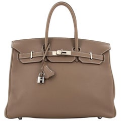 Hermes Birkin Handbag Grey Clemence with Palladium Hardware 35