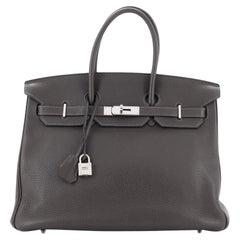Hermes Birkin Handbag Grey Clemence with Palladium Hardware 35