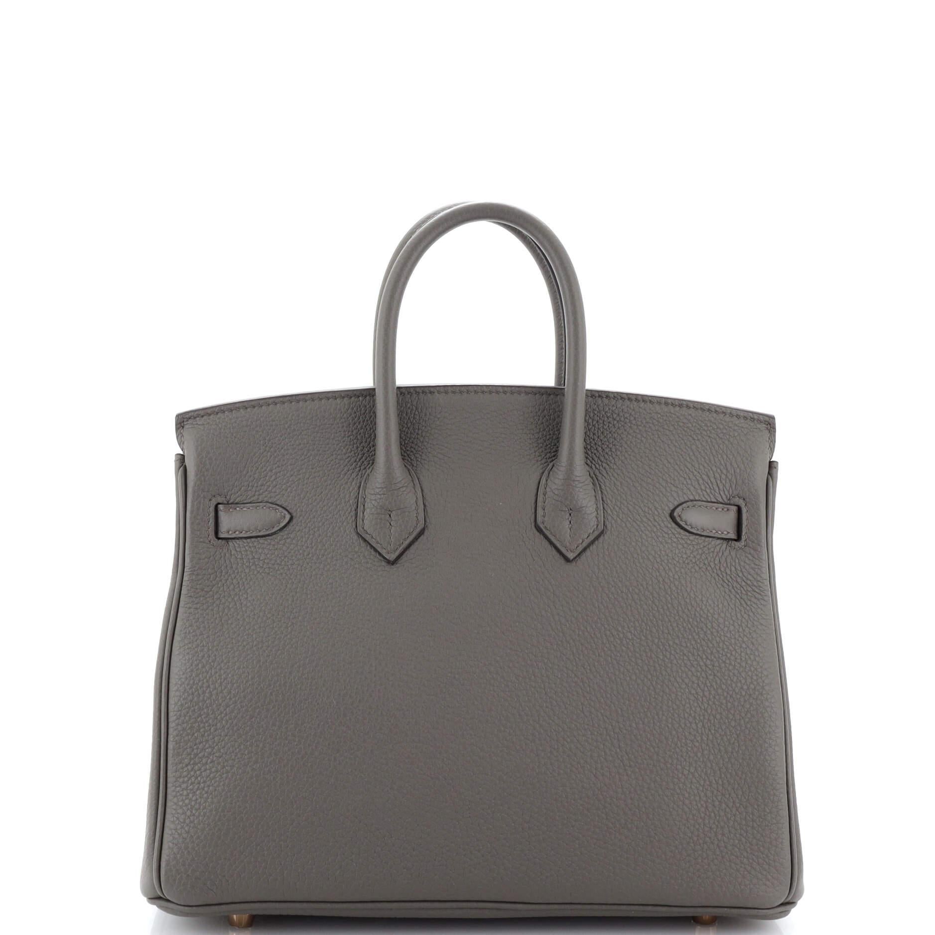 Women's Hermes Birkin Handbag Grey Clemence with Rose Gold Hardware 25