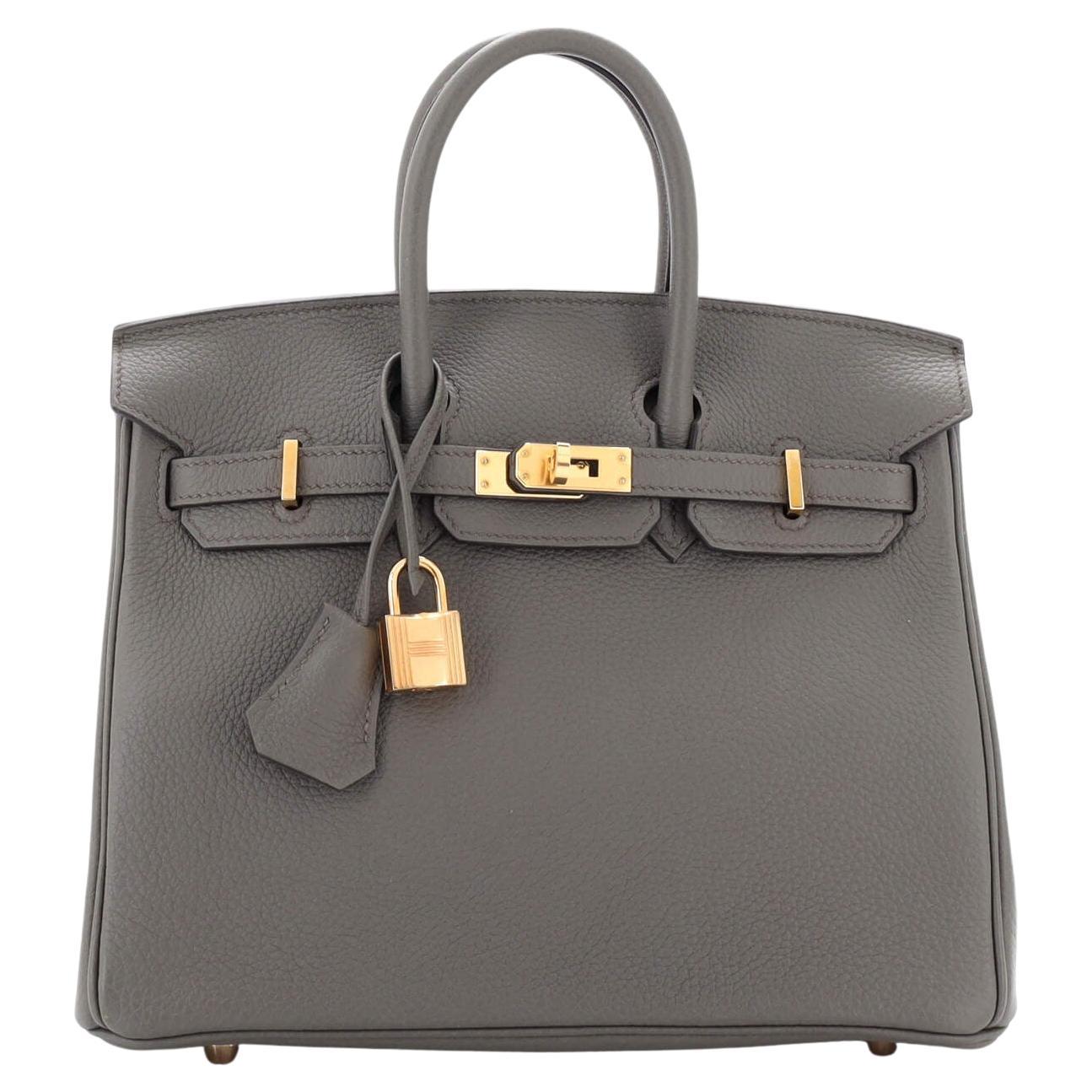 Hermes Birkin Handbag Grey Clemence with Rose Gold Hardware 25