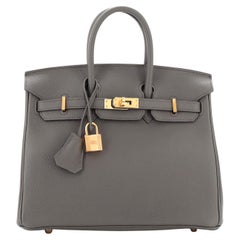 Hermes Birkin Handbag Grey Clemence with Rose Gold Hardware 25