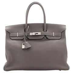 Hermes Birkin Handbag Grey Evergrain with Palladium Hardware 35