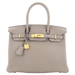 Hermes Birkin Handbag Grey Novillo with Gold Hardware 30