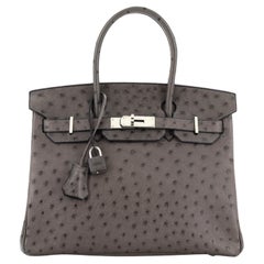 Hermes Birkin Handbag Grey Ostrich with Palladium Hardware 30