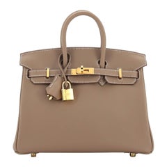 Hermes Birkin Handbag Grey Swift with Gold Hardware 25