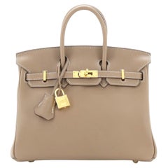 Hermes Birkin Handbag Grey Swift with Gold Hardware 25