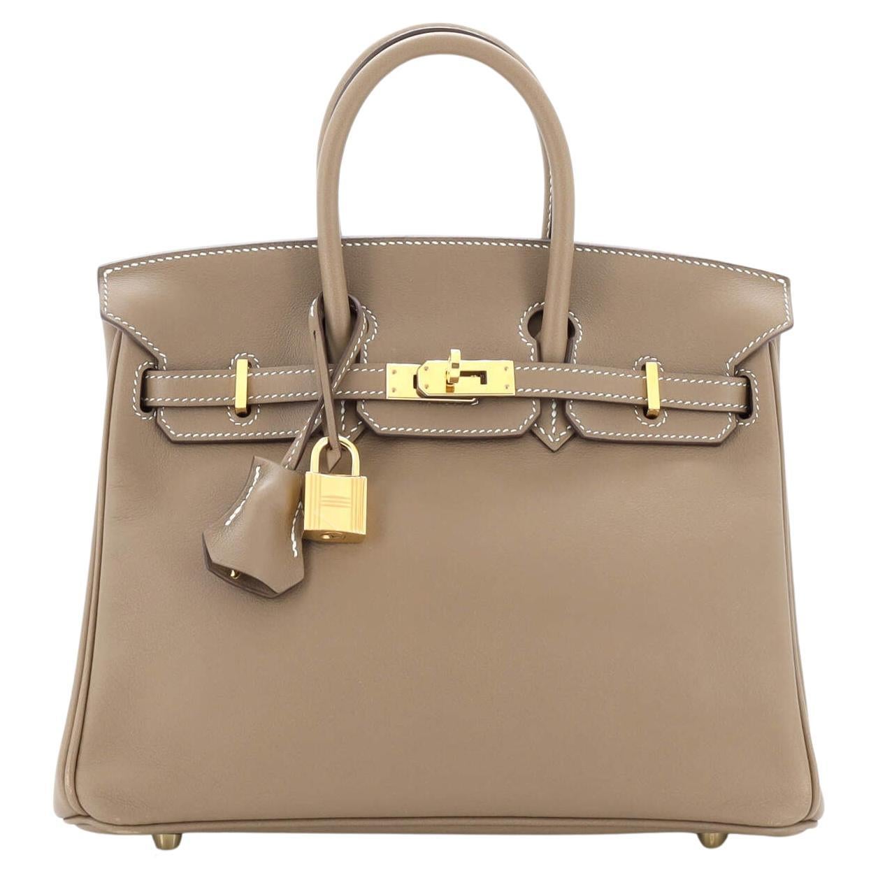 Hermes Birkin Handbag Grey Swift with Gold Hardware 25