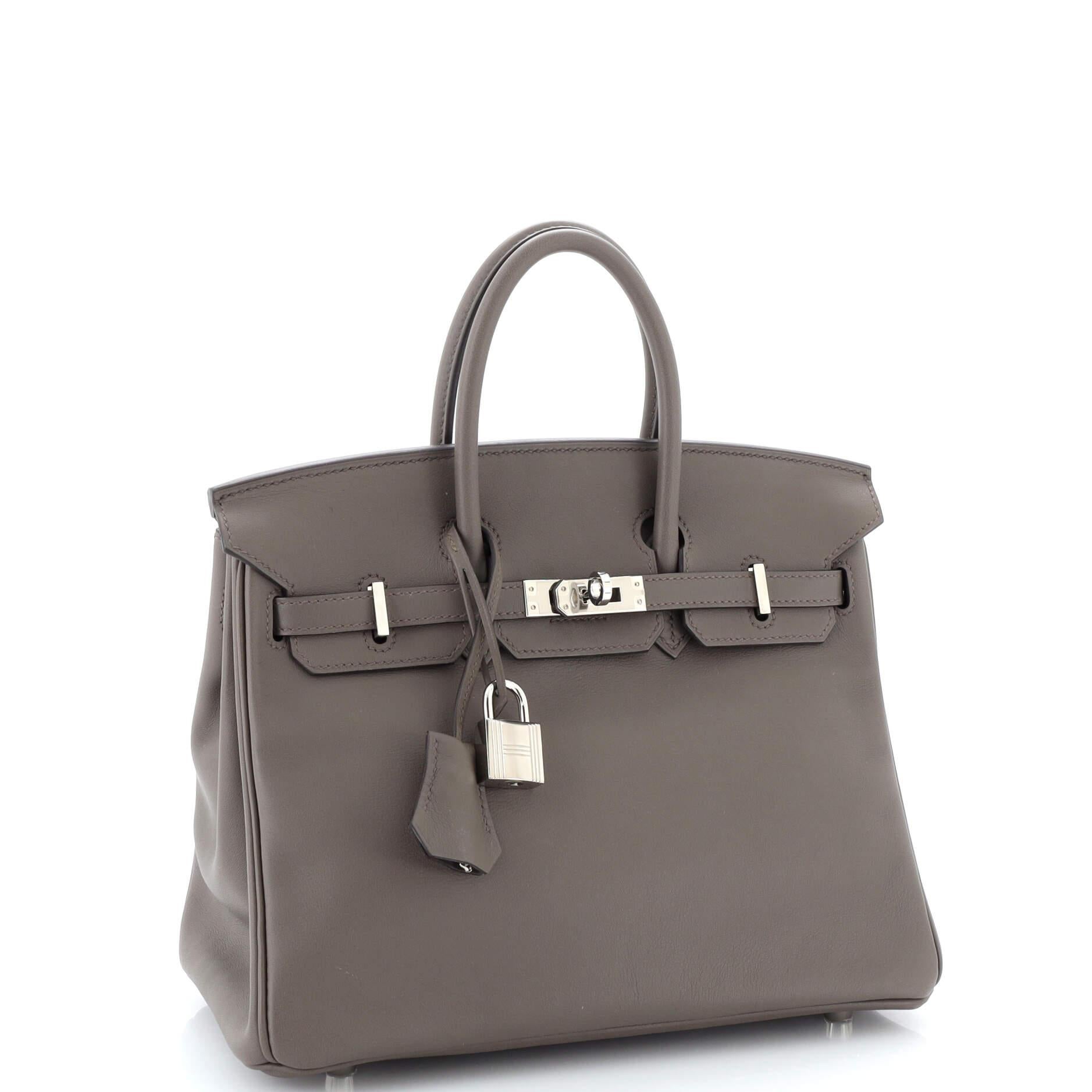 Hermes Birkin Handbag Grey Swift with Palladium Hardware 25 In Good Condition For Sale In NY, NY