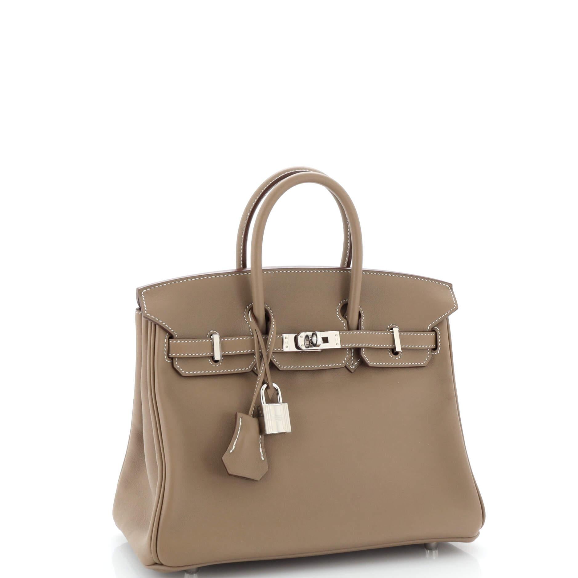 Hermes Birkin Handbag Grey Swift with Palladium Hardware 25 In Good Condition In NY, NY