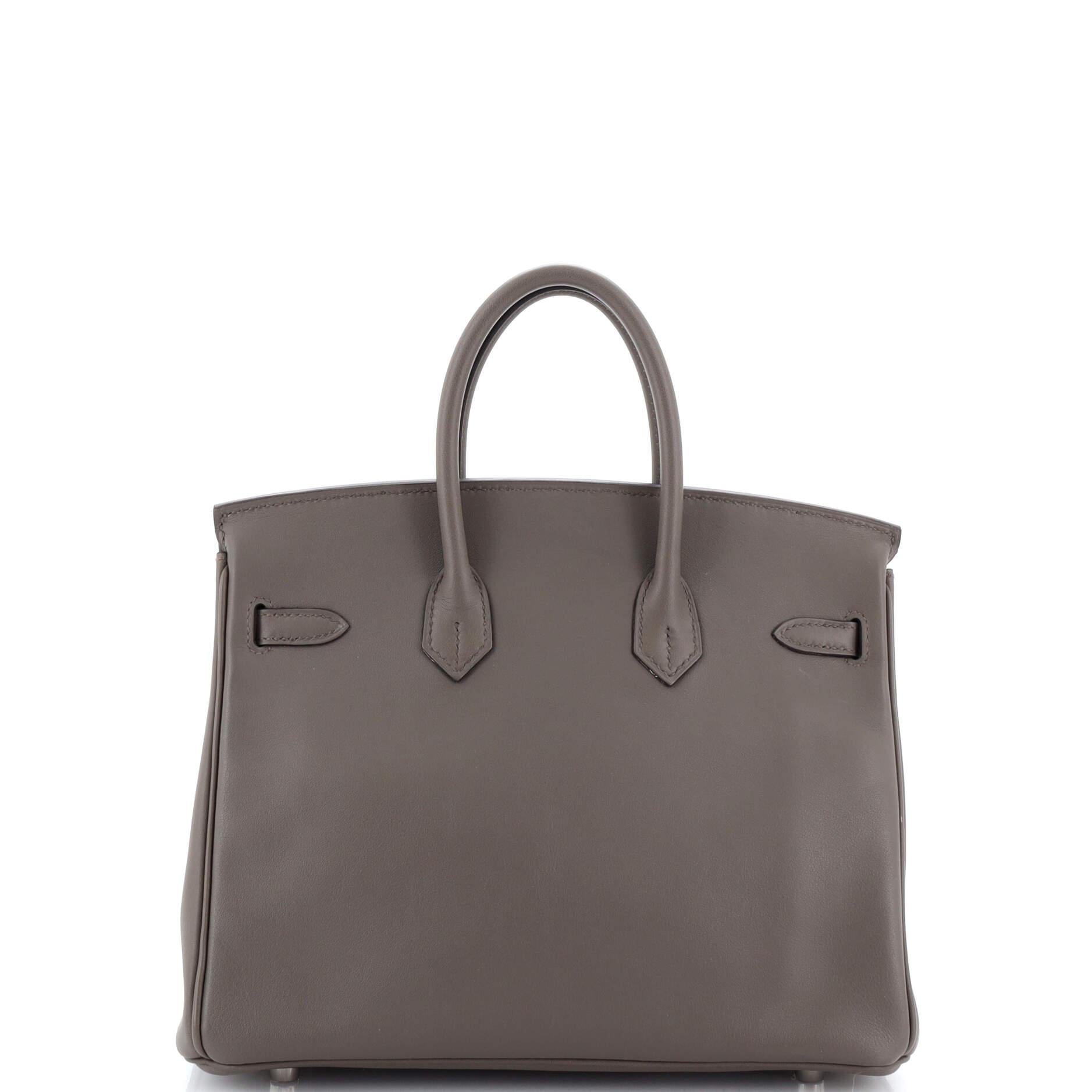Women's or Men's Hermes Birkin Handbag Grey Swift with Palladium Hardware 25 For Sale